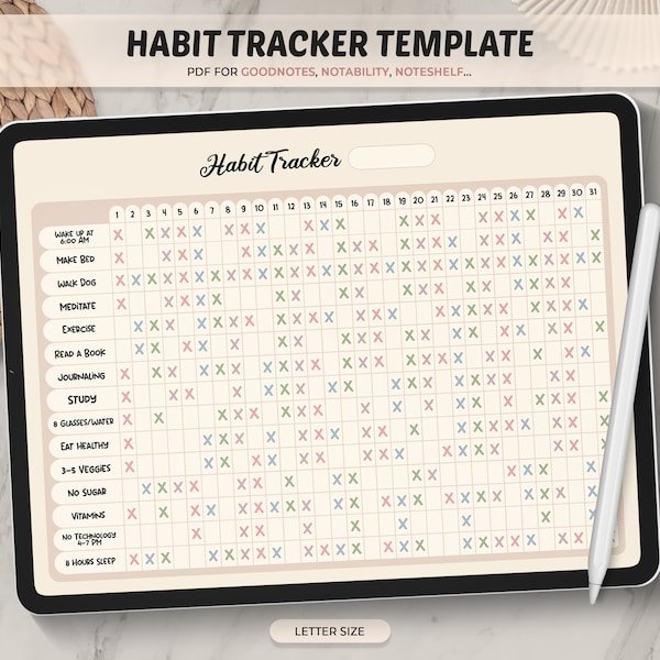 Goodnotes Template, Monthly Habit Tracker, Daily Habit Planner, iPad Planner, Goodnotes Planner, Notability, Digital Tracker