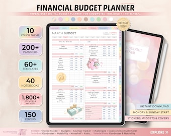 Digital Financial Budget Planner, Undated Digital Planner, Finance Tracker, Goodnotes Template, Portrait Budget Planner, Monthly Budget