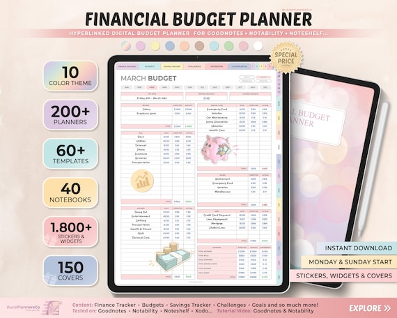 Digital Financial Budget Planner, Undated Digital Planner, Finance Tracker, Goodnotes Template, Portrait Budget Planner, Monthly Budget