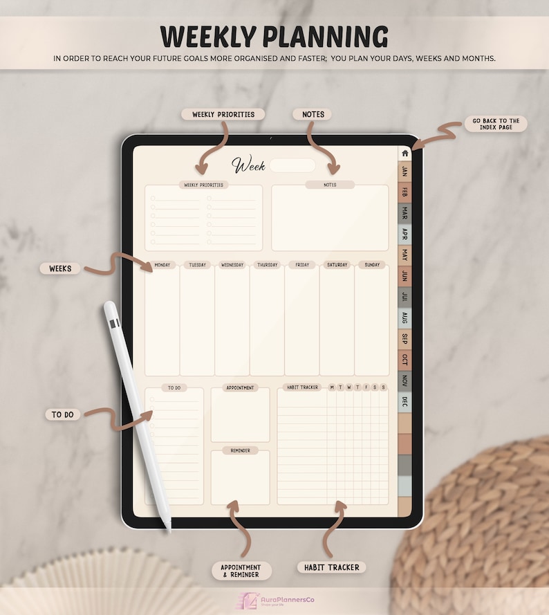 Undated Goodnotes Planner Monthly Digital Planner Goodnotes Etsy