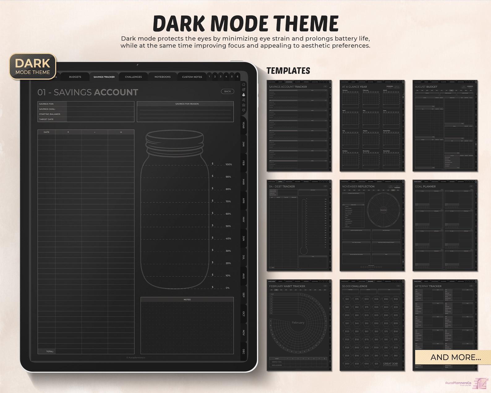 Dark Mode Digital Financial Budget Planner, Undated Digital Planner ...