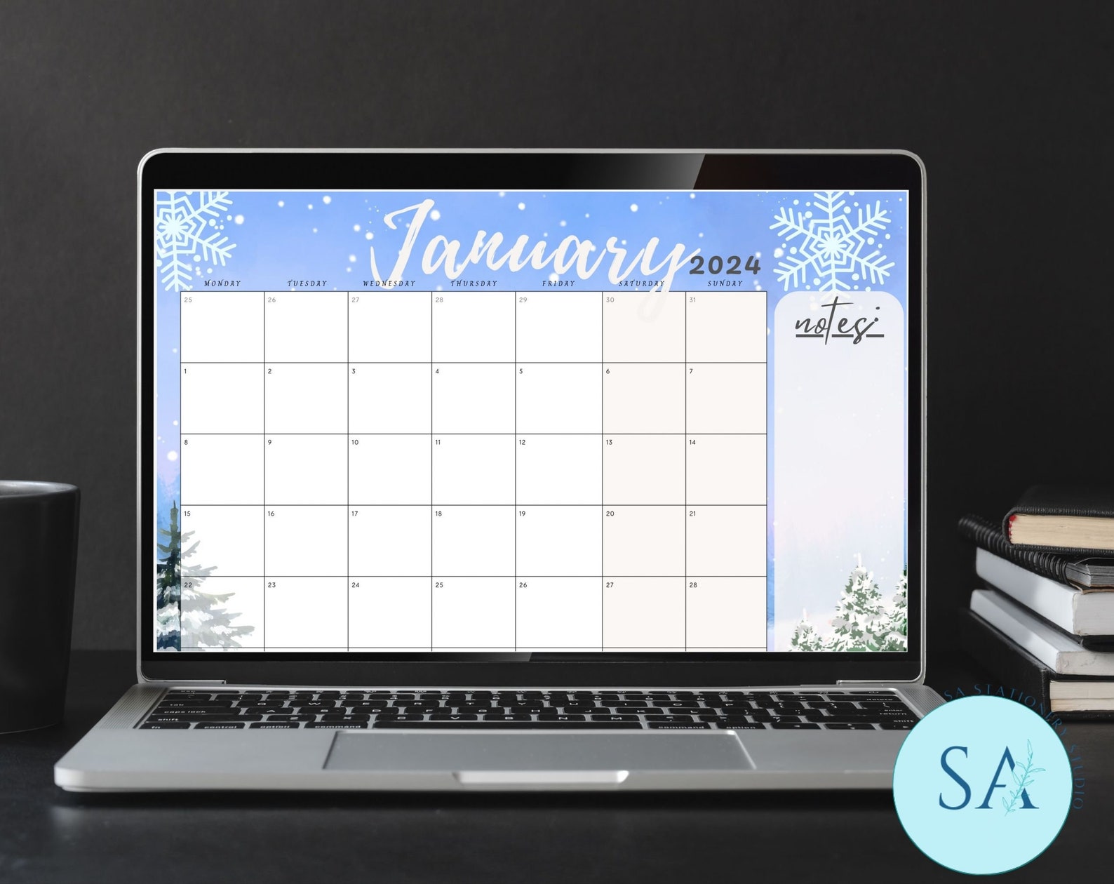 January 2024 Calendar Printable, Instant Download, US, A4 Landscape