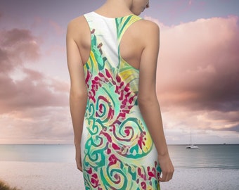 Racerback Mini-Dress, Stunning Swirl Pattern Dress, Casual Dress for Cruise, Easy to Pack, Vacation Dress