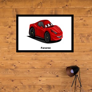 Cartoon Red Car Portrait Poster Wall Art - Fararee - Nursery Boy Decor