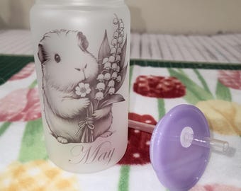 Guinea Pig Monthly Flower Frosted Glass Tumbler