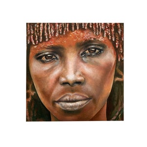 Original Oil Painting African Woman Portrait on Canvas Wall Decor