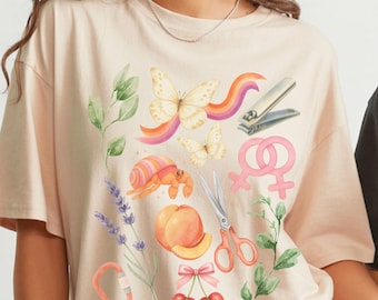 Camiseta con estampado sutil del orgullo lésbico, camiseta de algodón con símbolo de contorno