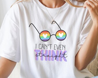 Camiseta con gafas arcoíris "No puedo ni pensar con claridad", camiseta del orgullo LGBT