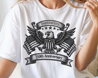 Camiseta del 250 aniversario con la bandera de EE. UU. y el águila, camiseta patriótica del Día de la Independencia.