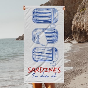 Vintage Sardines Line Art Beach Towel sardines Tin Fish Line Art Anchovy Beach Towel Foodie Gift Tinned Fish Lover Beach Towel Sea Fish Gift