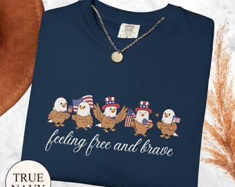 Camiseta patriótica de águilas del 4 de julio, camiseta "Feeling Free Brave", ropa patriótica de algodón estadounidense