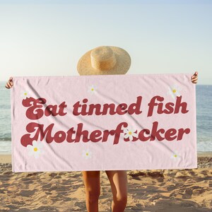 Eat Tinned Fish Beach Towel, sardines Tin Fish Line Art Anchovy Beach Towel Foodie Gift, Tinned Fish Lover Beach Towel Sea Fish Gift