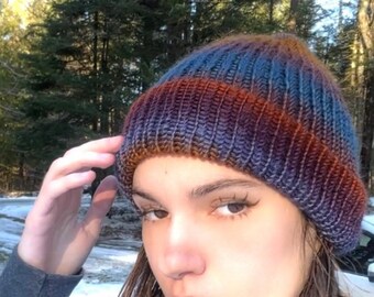 colorful blue purple orange yellow grunge knit hat