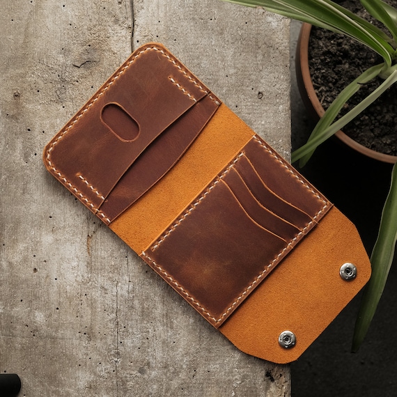 Leather Handmade Slim Card Holder, Personalized Front Pocket Wallet, Leather Goods Bifold