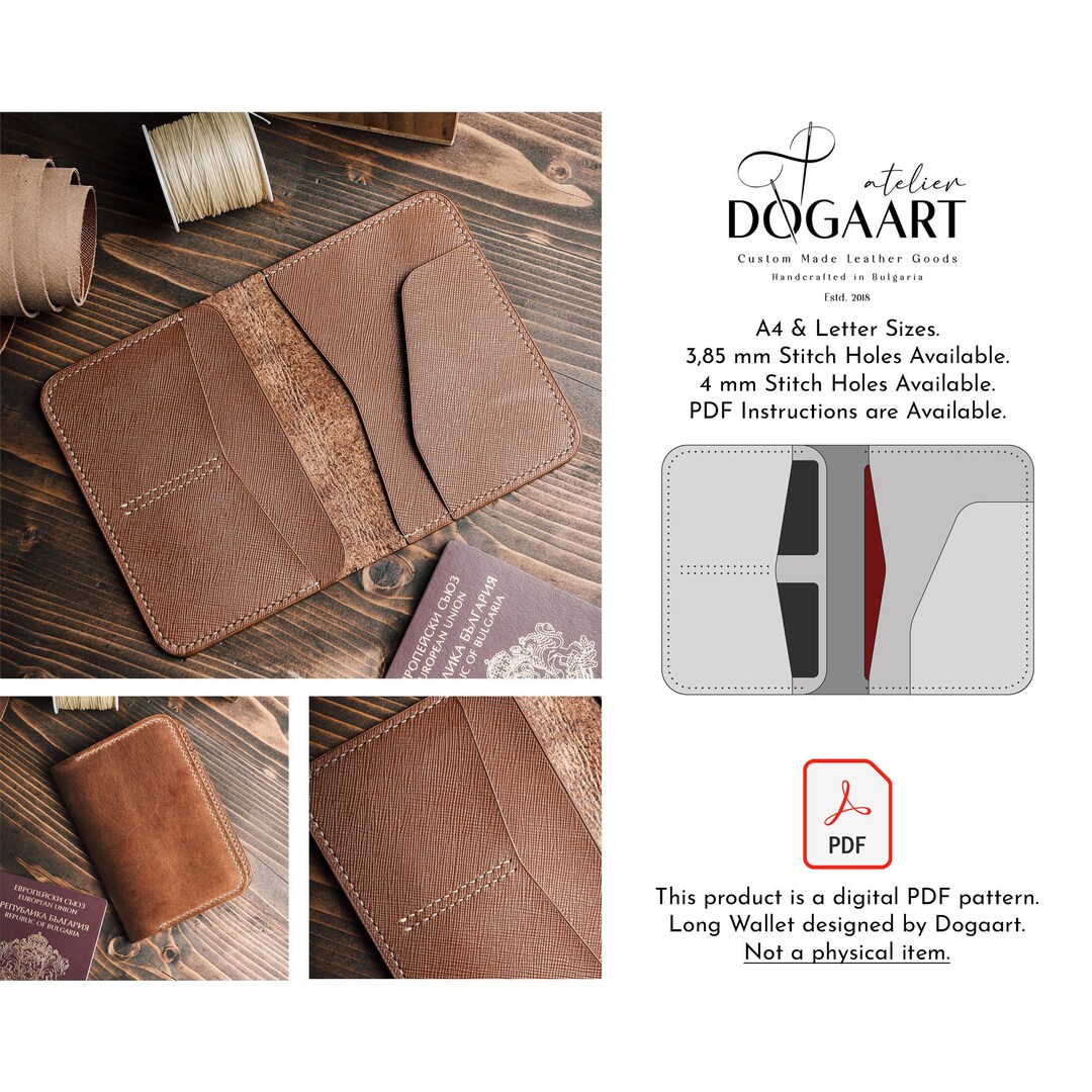 Leather Passport Case Wallet Pattern PDF A4 Letter Format Leather