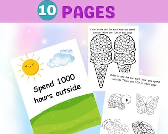 1000 Hours Outside Tracker Printable/Kids Outdoor Challenge Chart/Homeschool Nature Activity/10 Page Coloring Tracker/Instant PDF Download