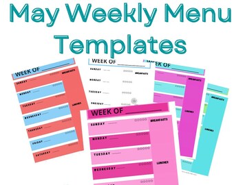 May Weekly Menu Templates/Weekly Meal List/Instant Download/Colorful Planner/Memorial Day Menu/Themed printable/Mother's Day Menu