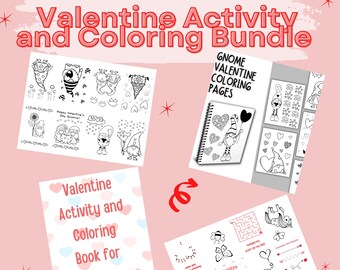 Printable Valentine's Day Activity Bundle for Kids, Valentine Activity Pages, Gnome Coloring Pages, Mini Book, Micro Booklet