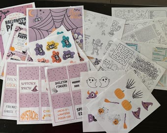 Halloween Party Kit|Printable|Immediate Download|Invitation,Food Labels,Decor,Cupcake Toppers,Placemats,Spider Game,Coloring Book|FunFamily