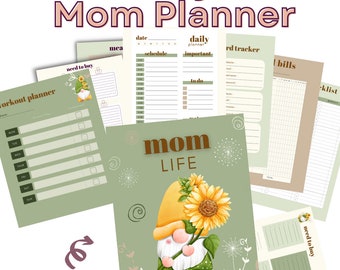 Digital Mom Planner/Gnome Planner/Mom Organizer/Printable Planner/Calendar Pages/Instant Download/Sunflower Journal/Grocery List/Meal Plan