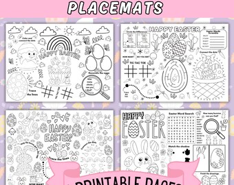 Easter Placemats/Children's Coloring Activity/Digital Download/Restaurant Fun/Games/Puzzles/Four Designs/Family Togetherness