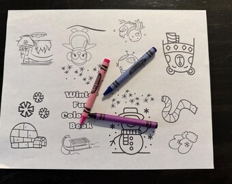 Micro Winter Fun Coloring Book/Printable Booklet/One Page Mini /Digital instant Download/Snowy Cold Day Activity/Take Along Boredom Buster