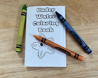 Underwater Small Coloring Book/Children’s Printable Fun Booklet/One Page Micro Book/Digital Download/Restaurant Fun/Tiny Foldable Book