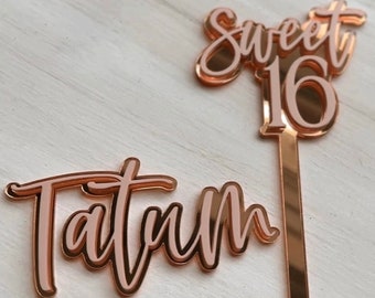 Personalized Sweet 16 Cake Topper Set: Double Acrylic with Custom Name Charm