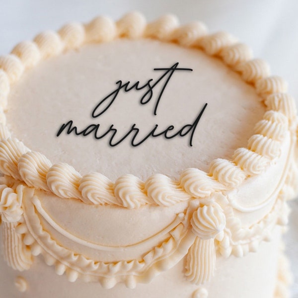 Just Married Acrylic Cake Charm, Custom Flat Laying Cake Topper