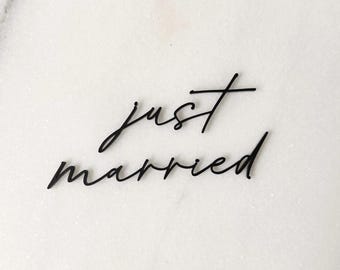 Just Married Acrylic Cake Charm, Custom Flat Laying Cake Topper