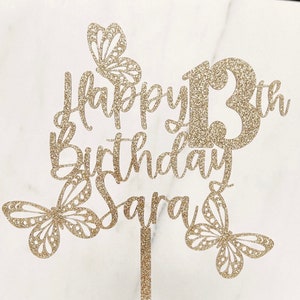 Custom Name and Age Butterfly Cake Topper:  Acrylic Colors
