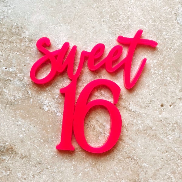 Sweet Sixteen Cupcake Toppers, Custom Color Sweet 16 Birthday Party, Acrylic Happy Birthday Cupcake Charm Topper,