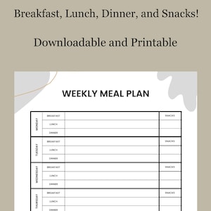 Downloadable Weekly Meal Plan Template: Breakfast, Lunch, Dinner, and ...