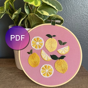 Summer Lemonade, Modern Embroidery Pattern for Beginners- PDF Printable Download