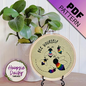 Bee Yourself, patrón de bordado moderno para principiantes - Descarga PDF imprimible