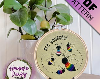 Bee Yourself, Modern Embroidery Pattern for Beginners- PDF Printable Download