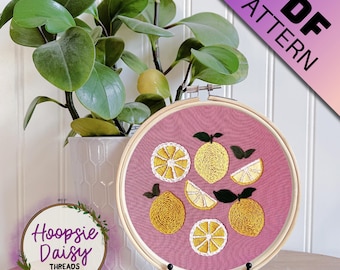 Summer Lemonade, Modern Embroidery Pattern for Beginners- PDF Printable Download