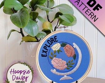 Explore Florals, Travel Modern Embroidery Pattern for Beginners- PDF Printable Download