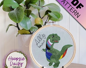 Ally-Saurus, Modern Embroidery Pattern for Beginners- PDF Printable Download