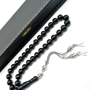 Oltu Tesbih Prayer Beads: Islamic Rosary with Engraved Letter Pendant