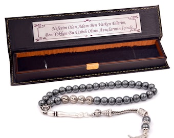Personalized Hematite Stone Prayer Beads – Islamic Gift for Men