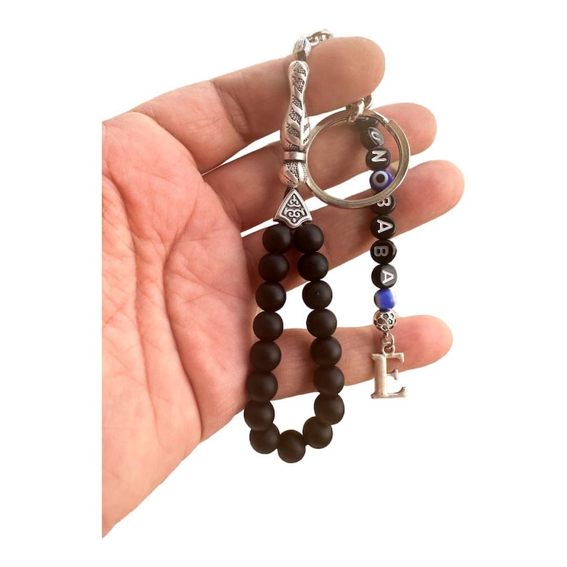 Personalized Name Keychain – Black Onyx Beads, Spiritual Jewelry, Handmade Germany image 1