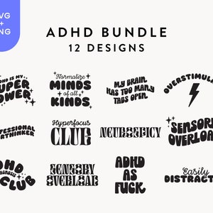 Adhd Shirt Bundle SVG PNG PDF, Adhd svg, Cricut svg, Neurodivergent png, Mental Health, Cricut files, Autism Awareness