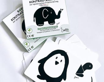 Tarjetas de contraste 'Motivos animales' de SapitoBaby: Tarjetas de contraste/estimulación para el desarrollo temprano del bebé, juego de 12 adorables dibujos de animales.