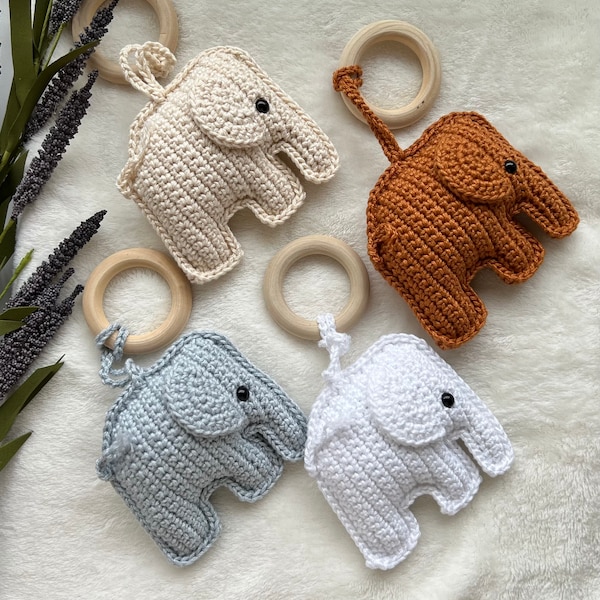 Cotton Crochet Elephant Rattle, Baby Rattle, Baby Gift, Baby Shower Gift, Baby Toy, Crochet Animal Rattle, Jingling Baby Toy, Soft Rattle