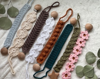 Crochet Pacifier Clip: Mercerized Cotton Binky Clip with Beech Wood