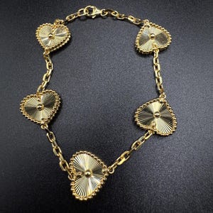 10k Yellow Gold Fancy Diamond Cut Heart Bracelet, Gold Heart bracelet, Motif Heart Bracelet, Love Bracelet, heart jewellery