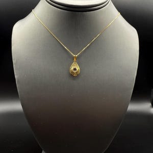 10K Yellow Gold & Cubic Zirconia Fancy Double Sided Tear Drop Pendant