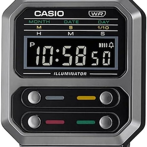 Casio Vintage Watch, Retro Gunmetal Digital Timepiece with Stainless Steel Band & LED Backlight