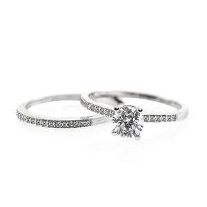 10K Solid White Gold 5.5mm CZ Bridal Set, Engagement ring, Gift for her